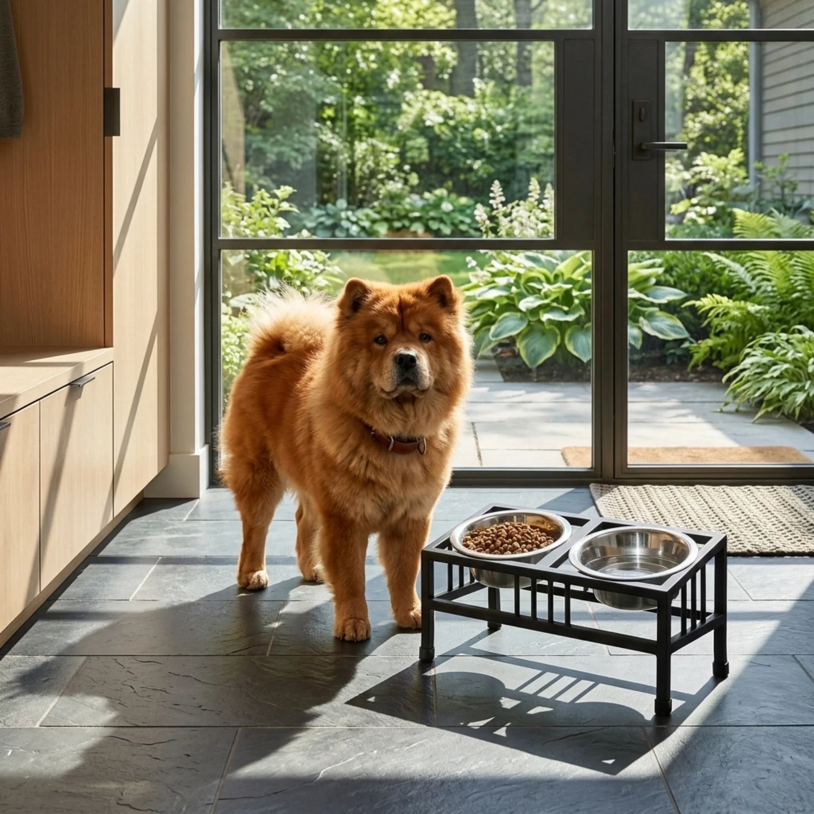 Baron Tilted Double Bowl Diner - Modern Wrought Iron Stand w/ Slanted Dog Bowls (5.5" / 8" H)