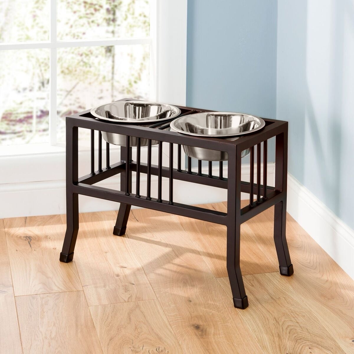 Baron Double Diner - Modern Wrought Iron, Mission Style Elevated Dog Bowl Stand (5.5" / 8" / 10" / 15" / 18")