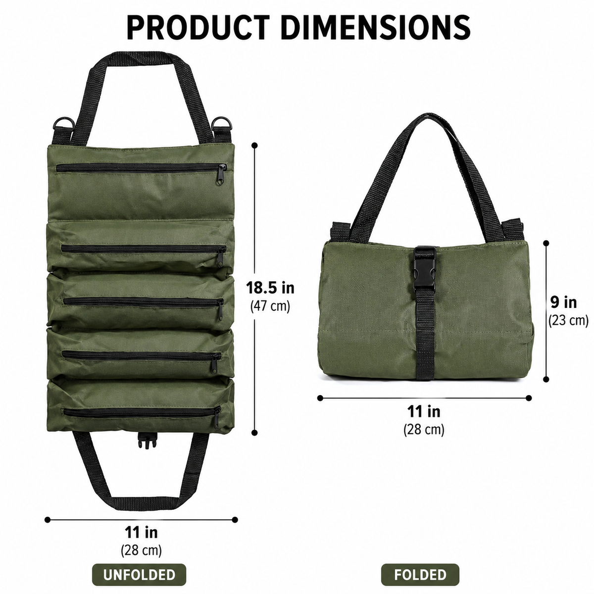 Roll Up Tool Bag with 5 Zippered Pockets Canvas Tool Organizer