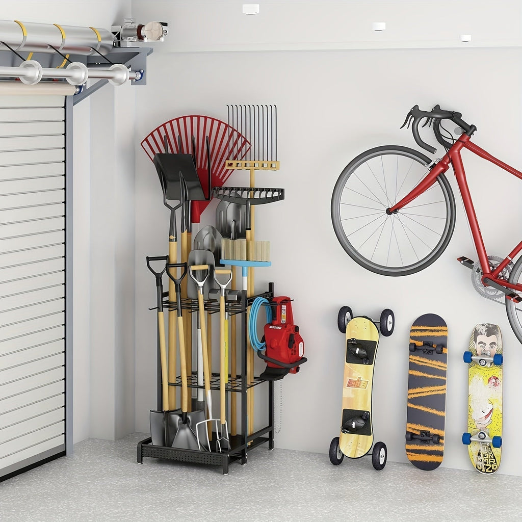 Zevolim| Heavy-Duty Black Metal Garden Rack – Durable Outdoor Tool & Hose Storage Organiser