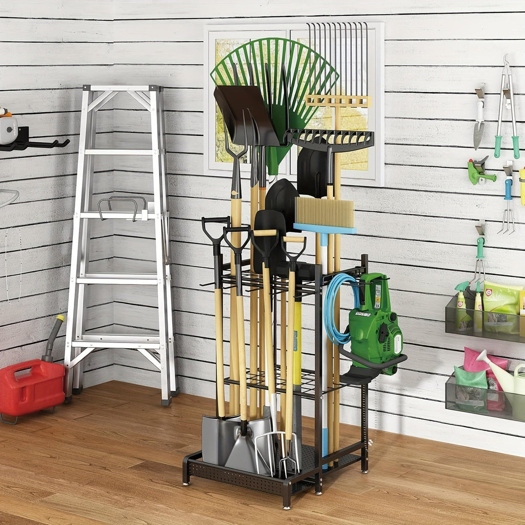 Zevolim| Heavy-Duty Black Metal Garden Rack – Durable Outdoor Tool & Hose Storage Organiser