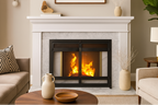 Indus Fireplace Screen- Modern Mission Wrought Iron, Freestanding Flat w/ Doors (44" W x 33" Tall)