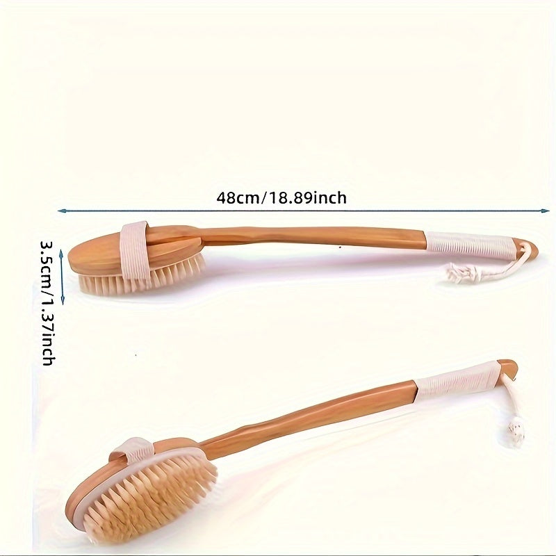 Back Wild Boar Bristle Cleaning Sponge for the Shower - Long Wooden Handle Bath Sponge Brush, soft natural bristles for back cleaning Zevolim