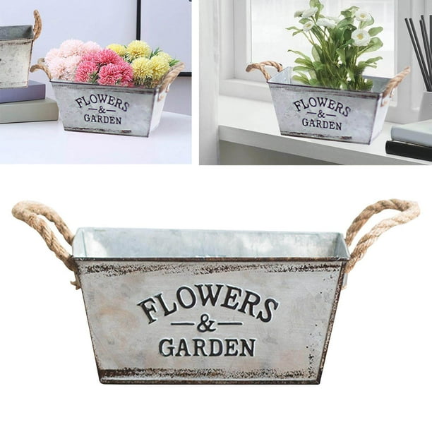Zevolim| Decorative flower and garden container made of metal with hemp rope handles