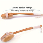 Back Wild Boar Bristle Cleaning Sponge for the Shower - Long Wooden Handle Bath Sponge Brush, soft natural bristles for back cleaning Zevolim