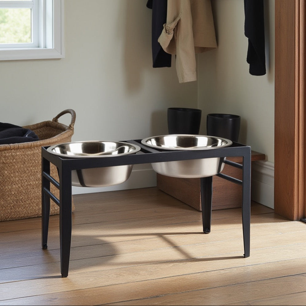 Chariot Double Diner - Architectural Angle Iron Steel Elevated Dog Bowl Stand (5" / 7" / 10" Tall)