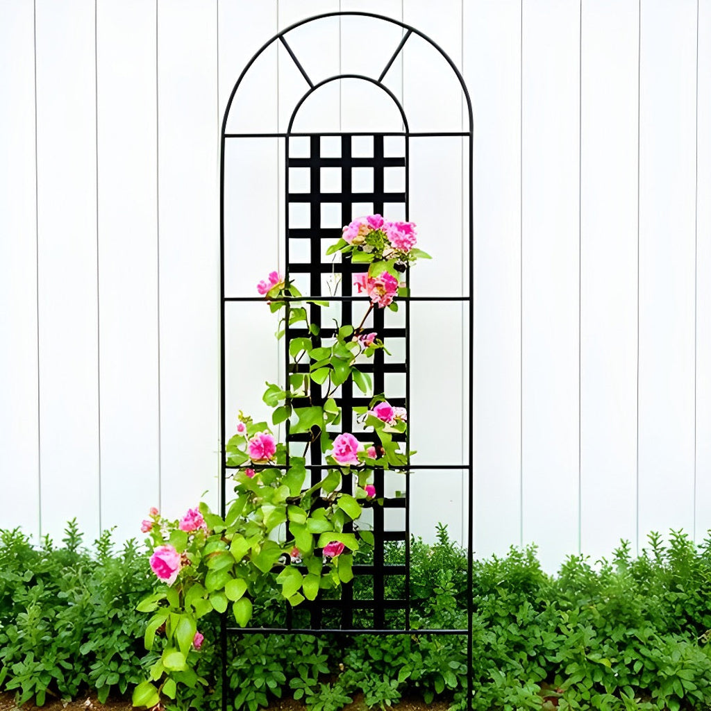Chaucer Metal Plant Trellis - 72" Tall, Architectural Black Wrought Iron Metal, Single Panel w/ Feet, Indoor / Outdoor