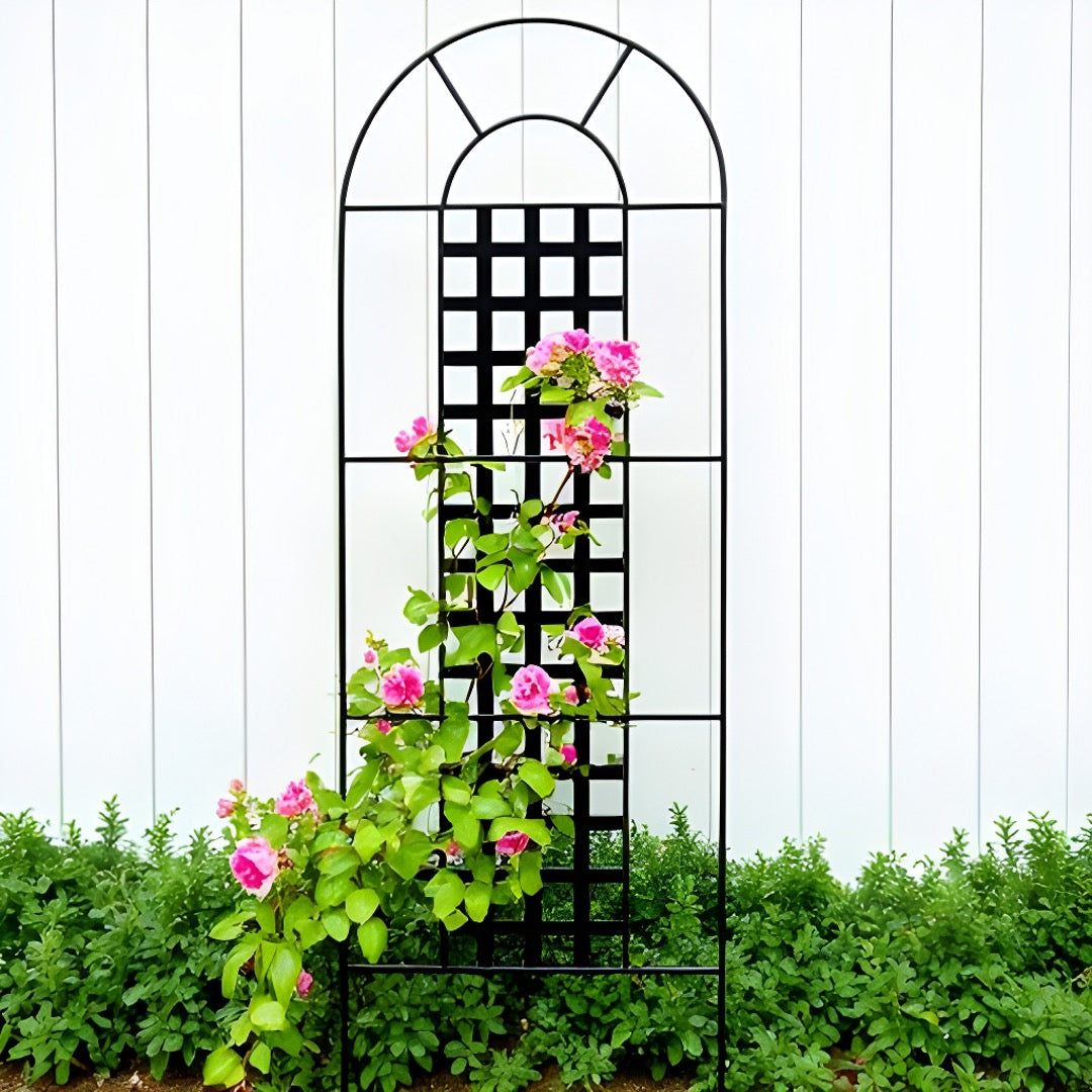 Chaucer Metal Plant Trellis - 72" Tall, Architectural Black Wrought Iron Metal, Single Panel w/ Feet, Indoor / Outdoor