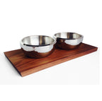 Ciocco Tray & Two Bowl Setting - Modern Handcrafted Hardwood w/ Stainless Steel