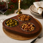 Ciocco Lazy Susan - Handcrafted Hardwood w/ 3 Stainless Steel Bowls