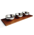 Ciocco Tray & Three Bowl Setting - Handcrafted Hardwood Tray w/ 3 Stainless Steel Bowls