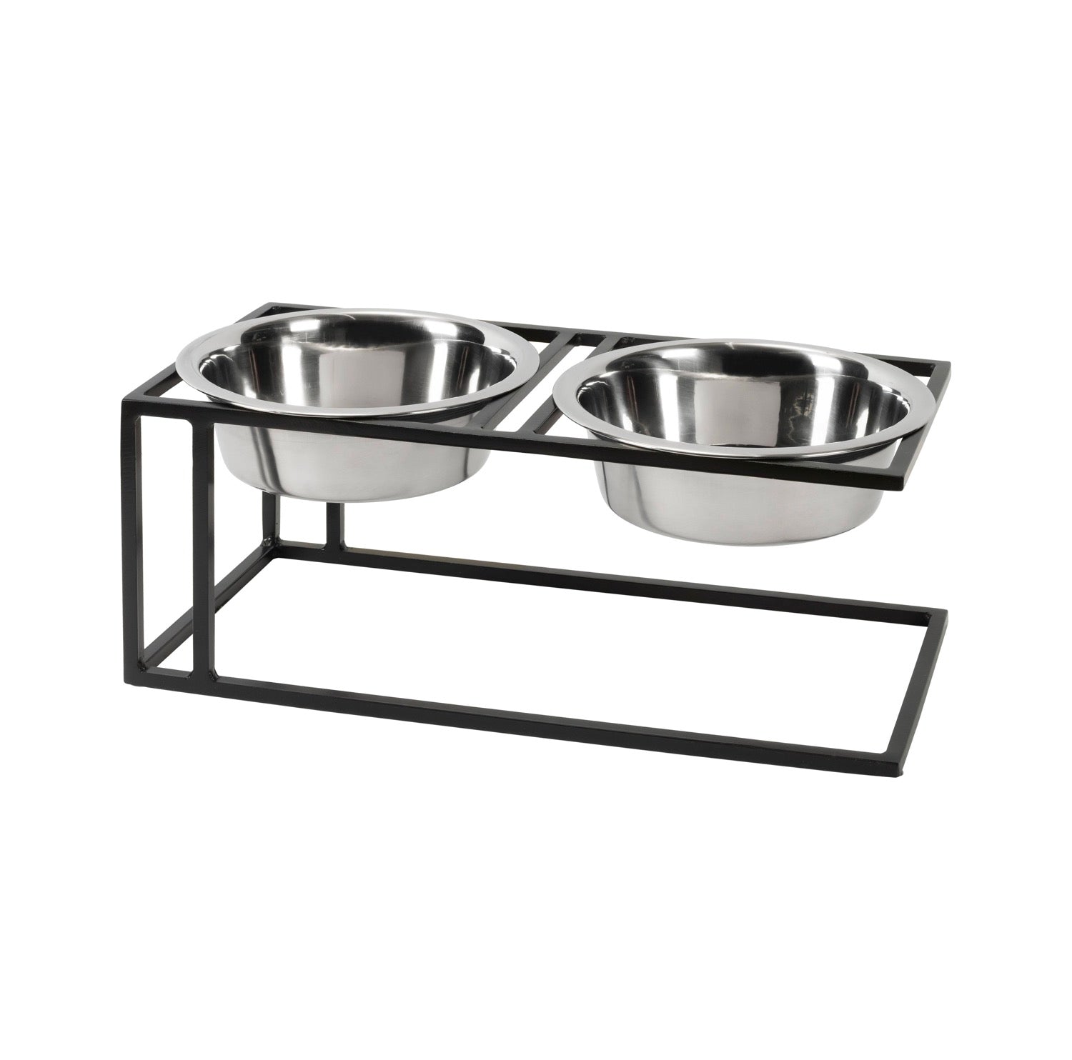Cityline Double Diner - Outdoor / Indoor Modern Architectural Steel Elevated Dog Bowls w/ Stand (5.5" / 7" / 10" Tall)