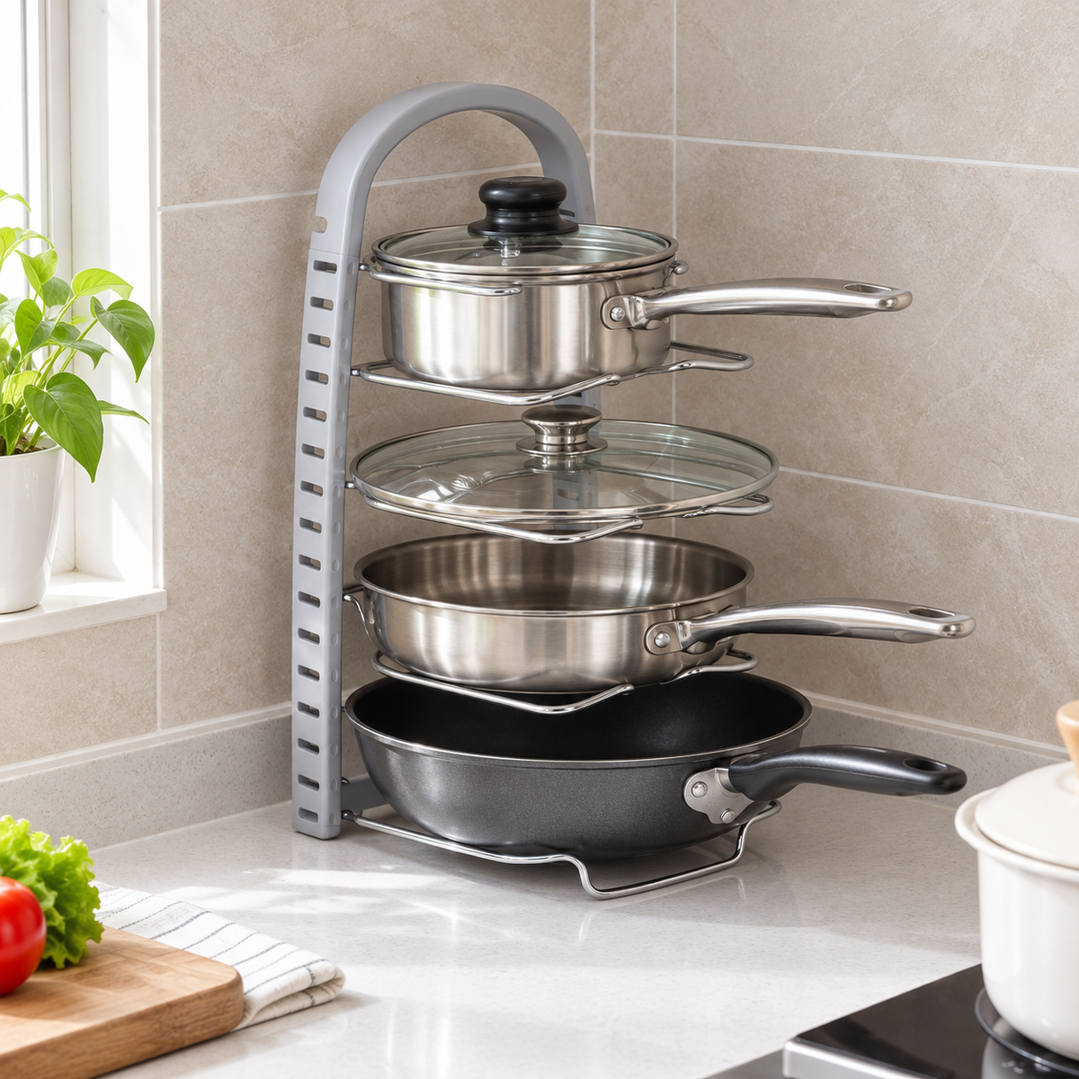 Stainless Steel Pot Lid Rack Spoon Holder