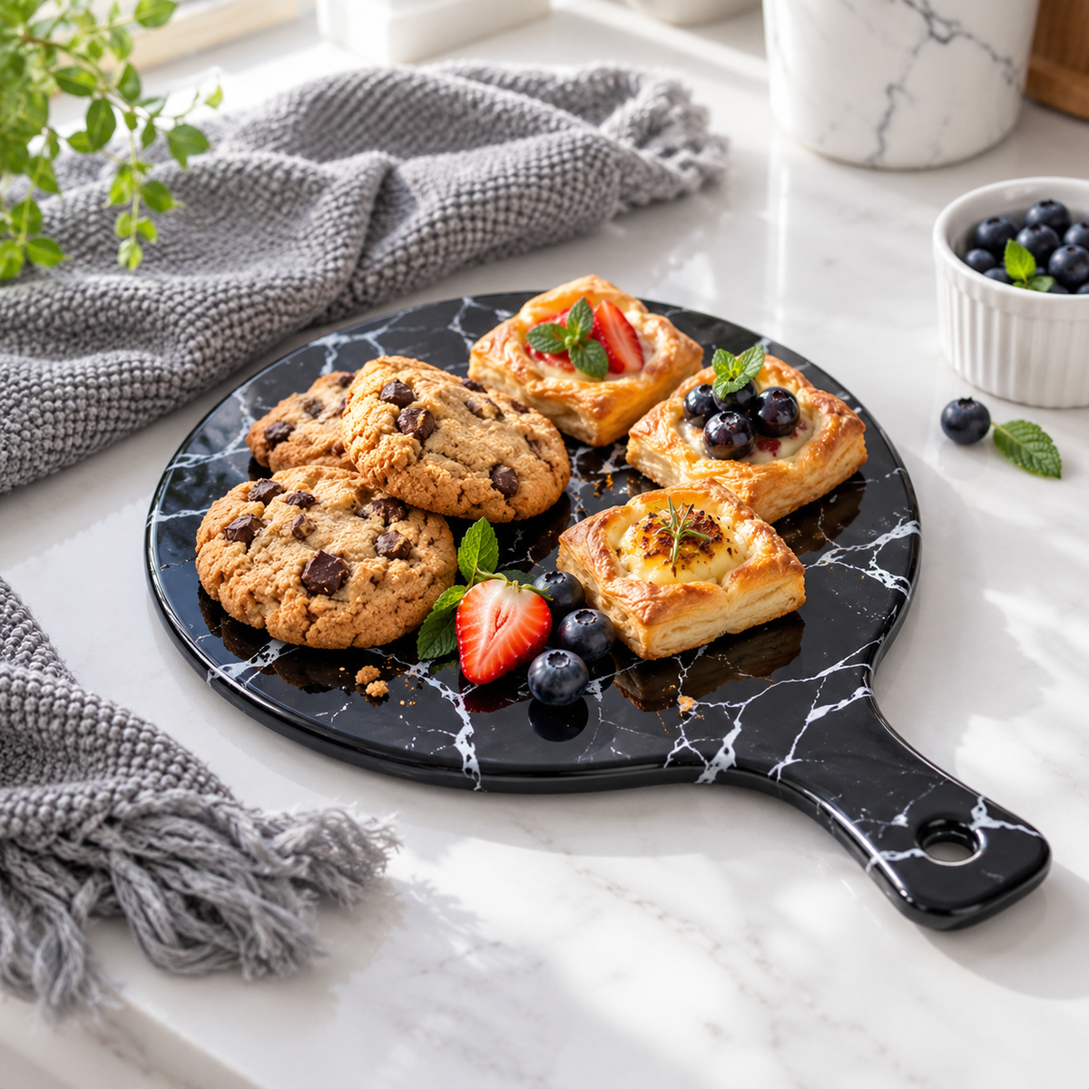 Luxury Ceramic Creative Marble Stripe Large Pizza Plate