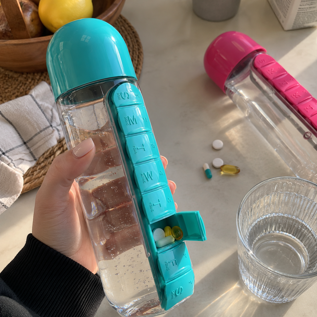 Water Bottle Daily Pill Organizer