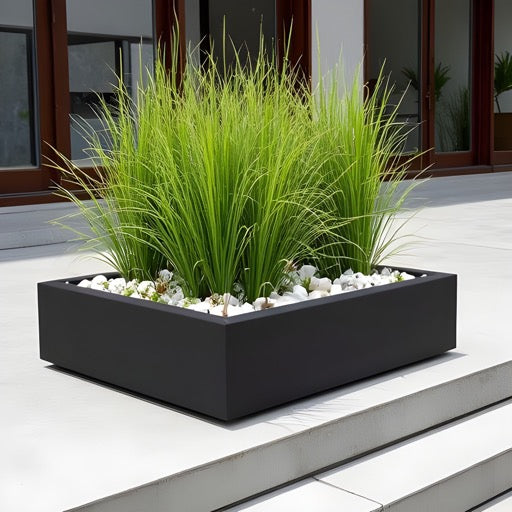 Dharti Low Profile Fiberglass Cube Planter - Modern Block Planter, Garden Bed Square (30" L x 30" W x 12" H)