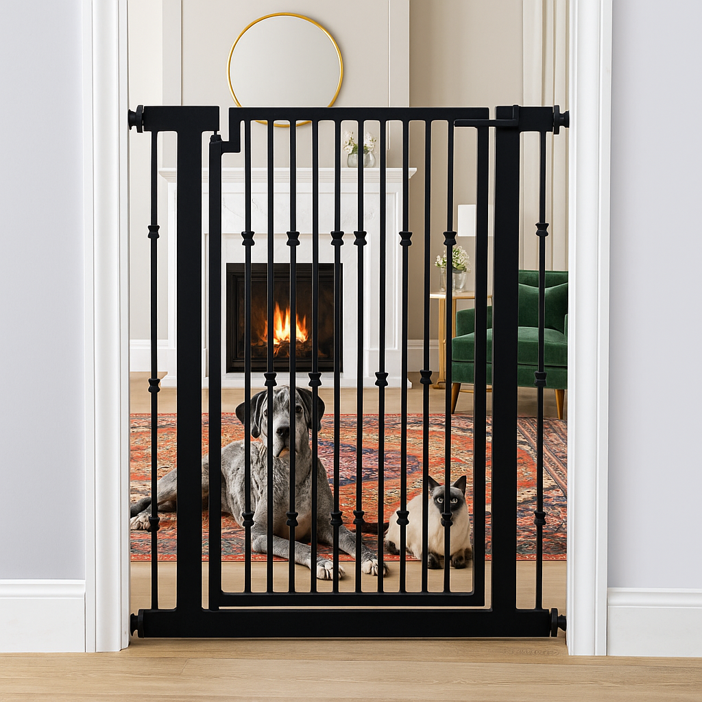 Dahlia Slim Gap 42" Extra Tall Pet Gate w/ Door (34.5" - 61.5" Extra Wide) Wrought Iron / Steel - Indoor Easy Pressure Mounted - Strong Dog, Cat