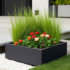 Dharti Low Profile Fiberglass Cube Planter - Modern Block Planter, Garden Bed Square (30" L x 30" W x 12" H)