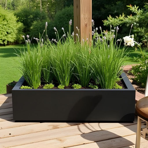Dharti Low Profile Fiberglass Cube Planter - Modern Block Planter, Garden Bed Square (30" L x 30" W x 12" H)