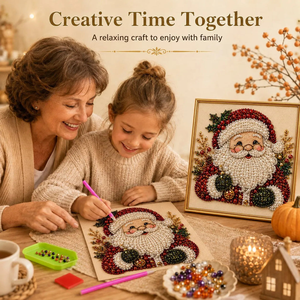 DIY Christmas Pearl Art Kit with Frame – 3D Bead Craft Decor