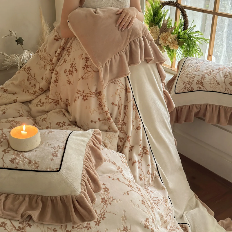 Bedding set made of milk fiber, 4 pieces, floral pattern