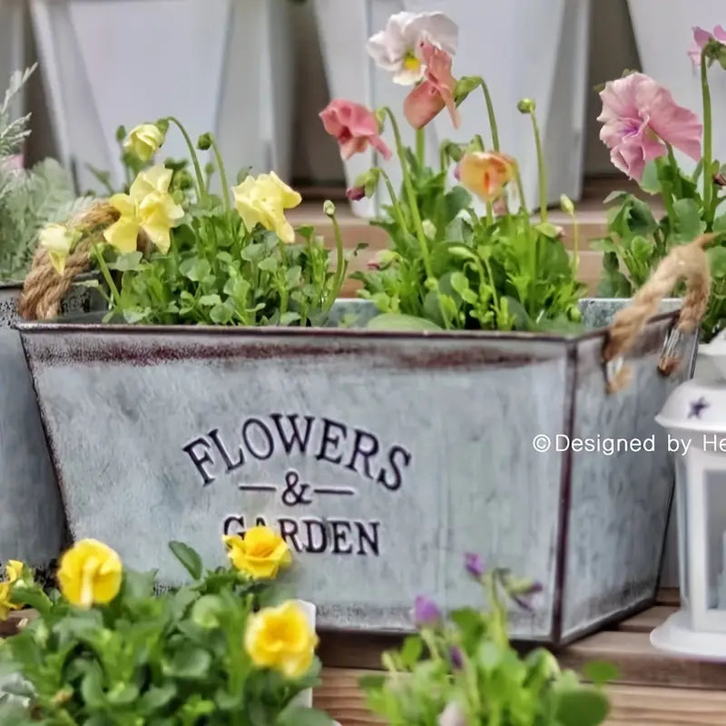 Zevolim| Decorative flower and garden container made of metal with hemp rope handles