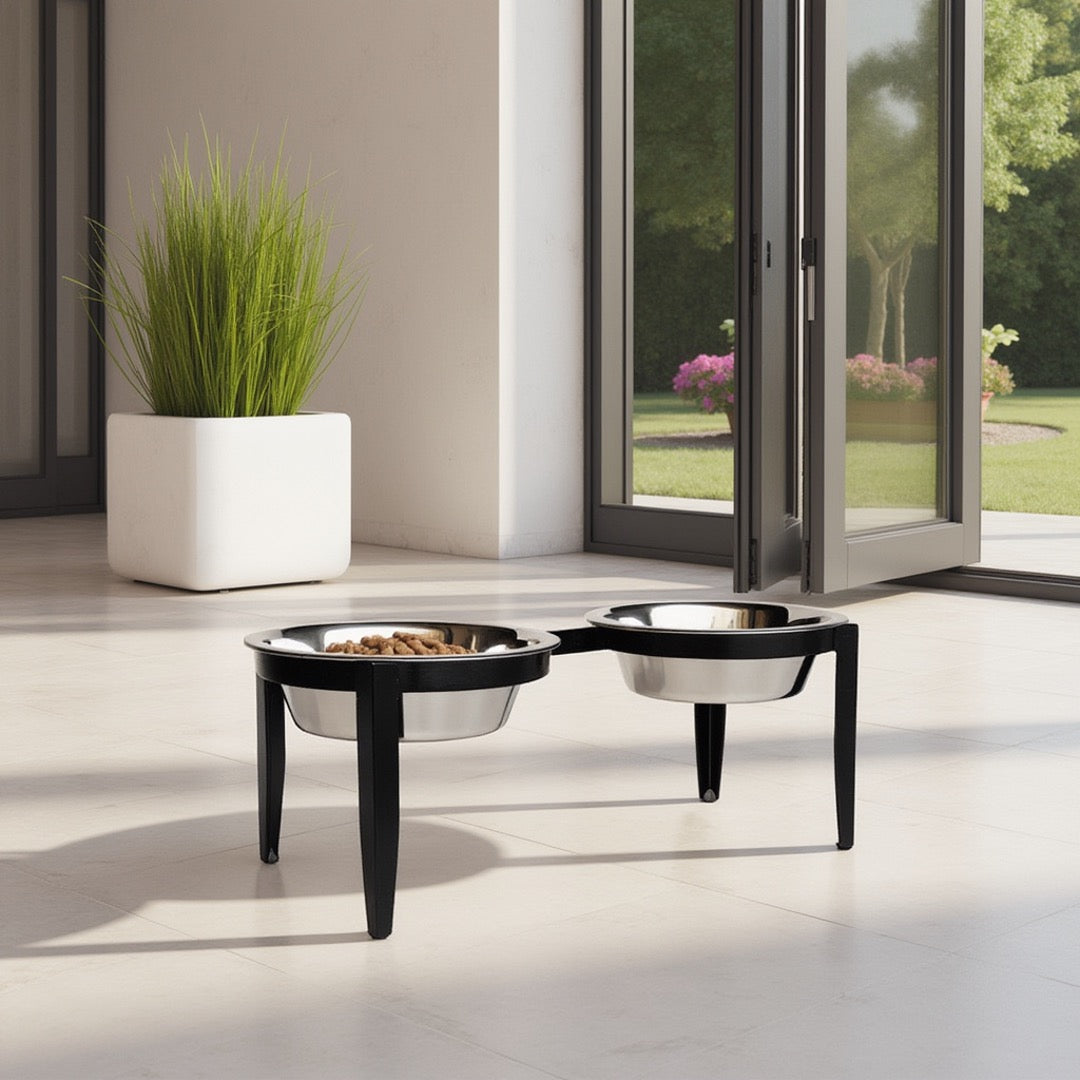 Vision Double Diner - Outdoor / Indoor Modern Angle Iron, Elevated Dog Bowls (5", 7", 10" Tall)