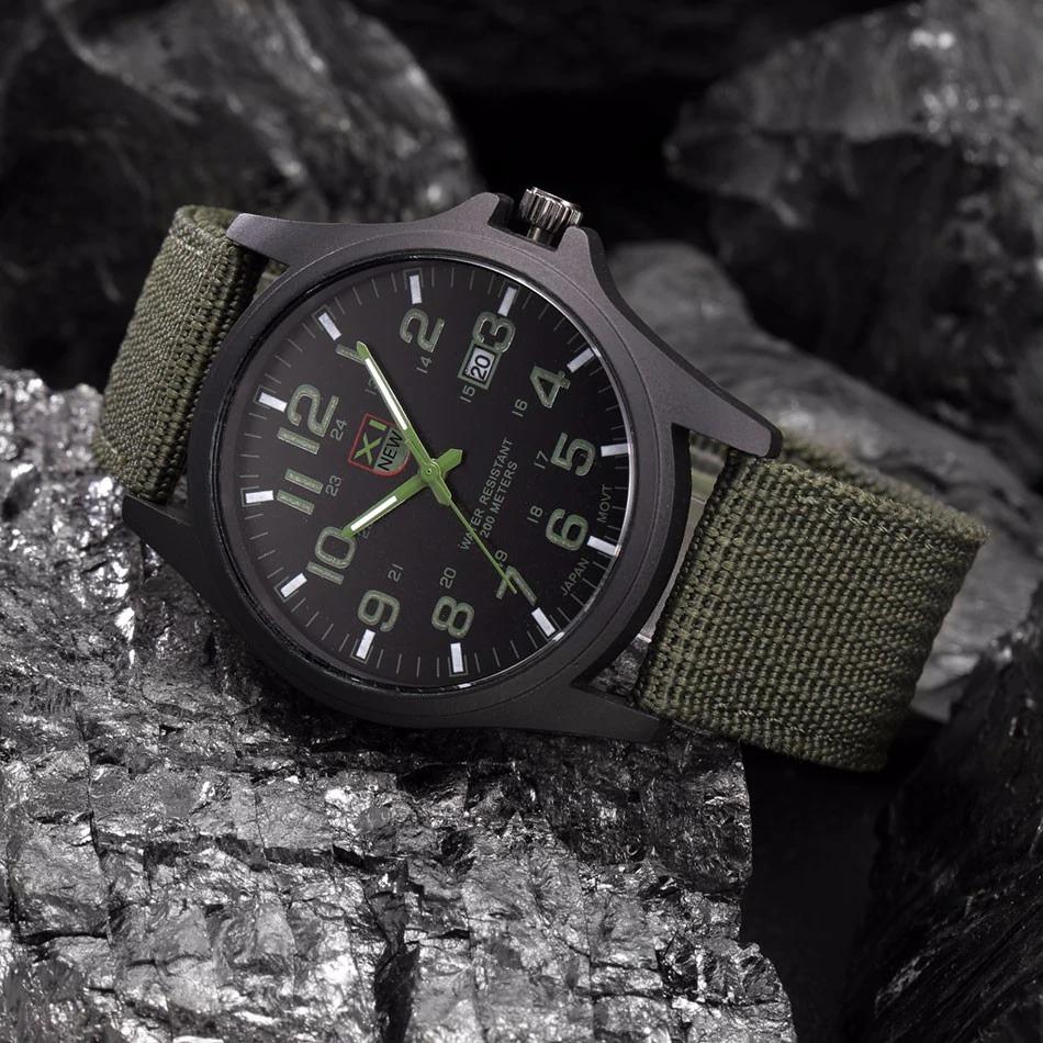Men's Tactical Watch with 50 m Water Resistance, Stopwatch, and Night Light
