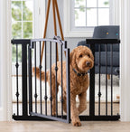 Emperor Rings Wrought Iron Dog Gate w/ Door (28.5" - 61.5" Extra Wide) Ornamental, Heavy Duty - Indoor Easy Pressure Mounted, 32" Tall