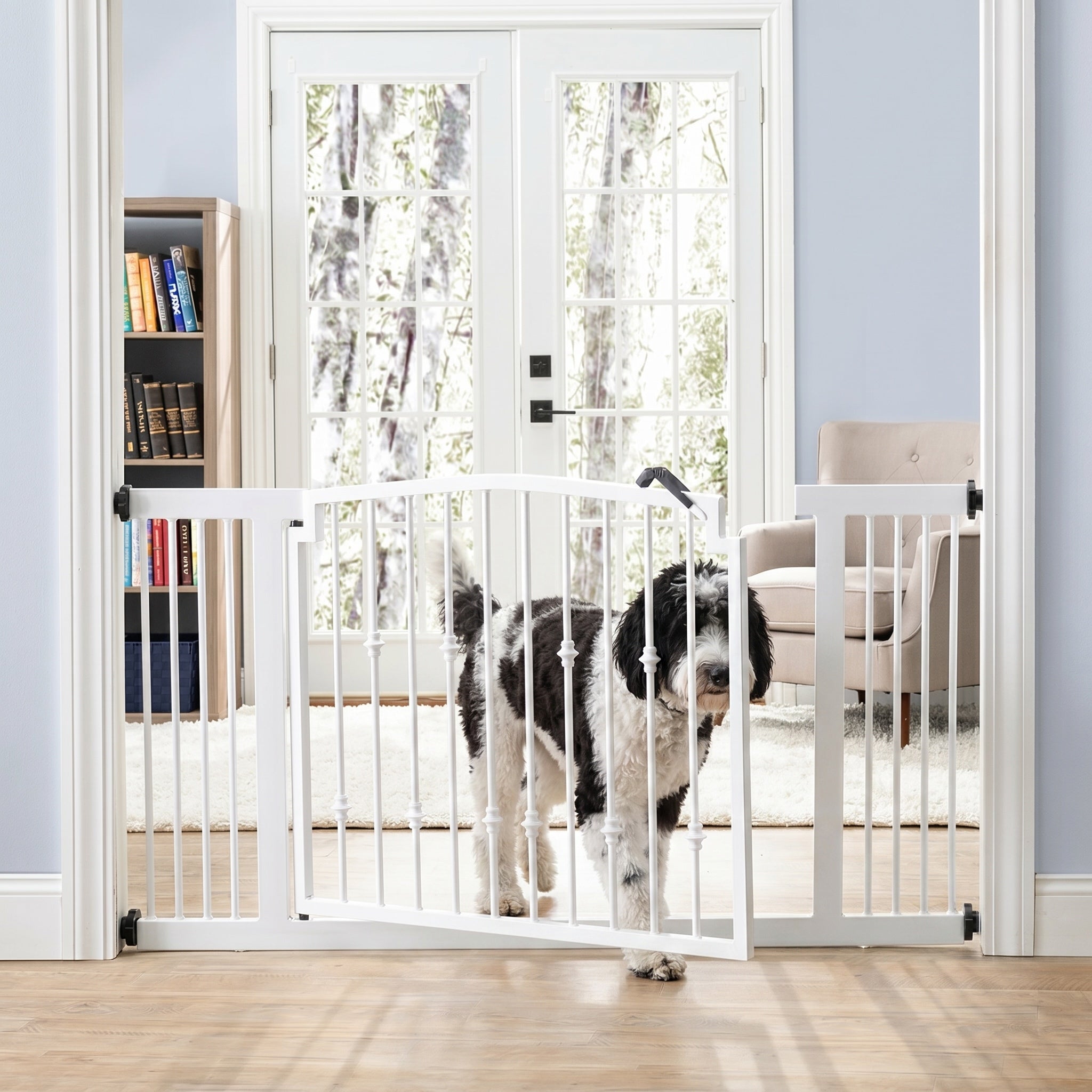 Emperor Rings Extra Wide Dog Gate w/ Door (59" - 86" W) Decorative Wrought Iron / Steel, Indoor Easy Pressure Mounted - 32" Tall