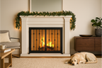 Emperor Rings Fireplace Screen - Modern Ornamental Black Wrought Iron Metal, Freestanding w/ Doors (33" Tall x 44" Wide)