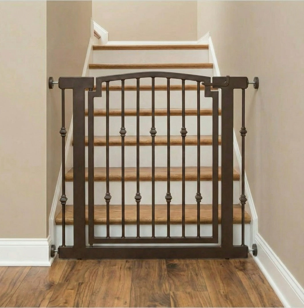 Emperor Rings Wrought Iron Dog Gate w/ Door (28.5" - 61.5" Extra Wide) Ornamental, Heavy Duty - Indoor Easy Pressure Mounted, 32" Tall