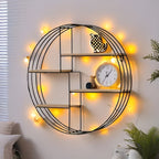 Round Wall Shelf with 4 Levels – Retro Design made of Wood & Metal | Decorative Hanging Shelf for Living Room, Bathroom & Bedroom | Bowlift