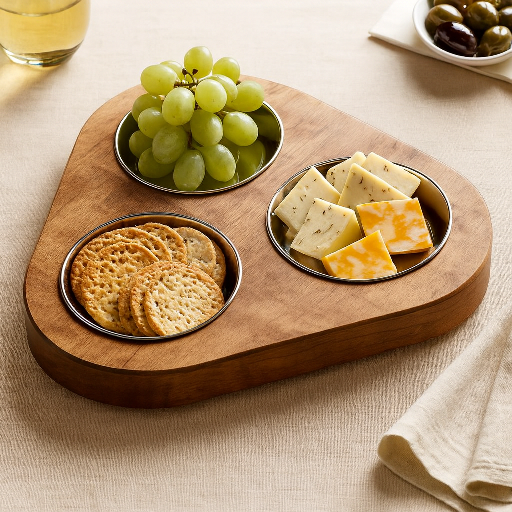 Fayette Lazy Susan - Designer Hardwood w/ Stainless Steel Bowls