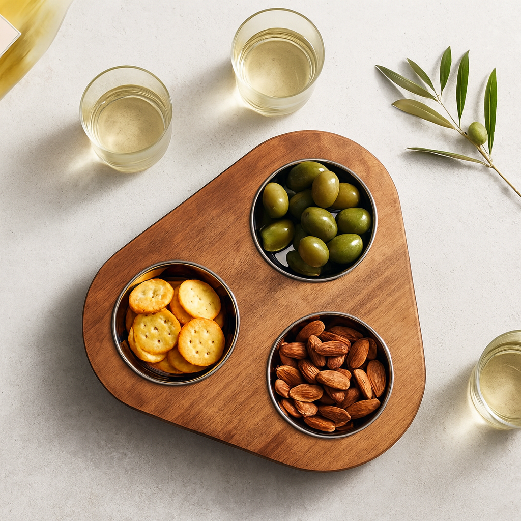 Fayette Lazy Susan - Designer Hardwood w/ Stainless Steel Bowls