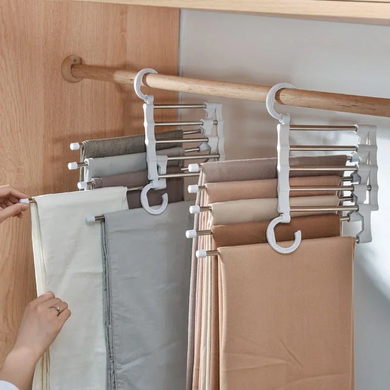 FlexRack Trouser Shelf – Space-Saving, Adjustable Closet Organizer for Pants, Skirts, and Scarves – Stainless Steel – Non-Slip – Foldable Design