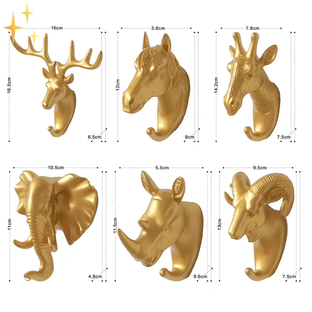 Luxurious Golden Animal Head Wall Hook for Keys