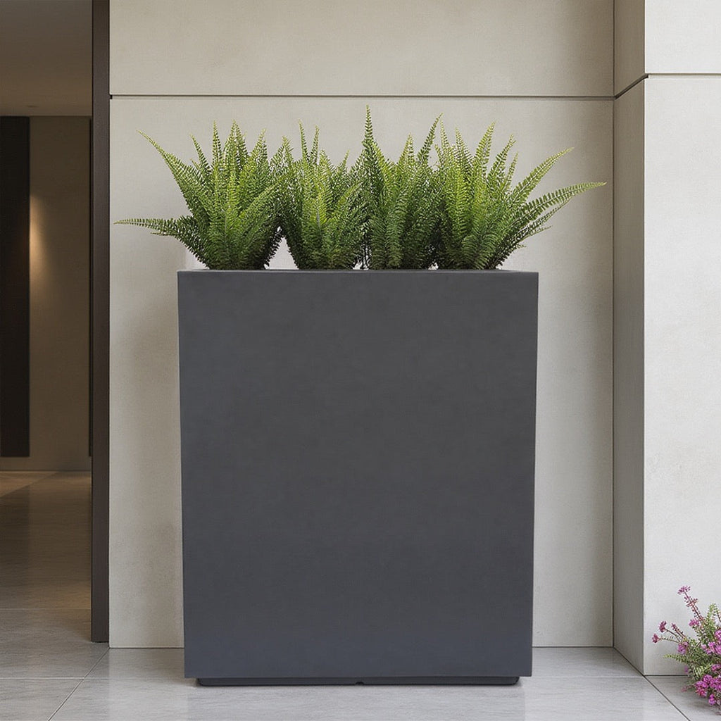 Hamilton 30" Tall Privacy Planter - Modern Steel-Reinforced Fiberglass Block - Indoor / Outdoor (23" L x 12" W x 30" H)