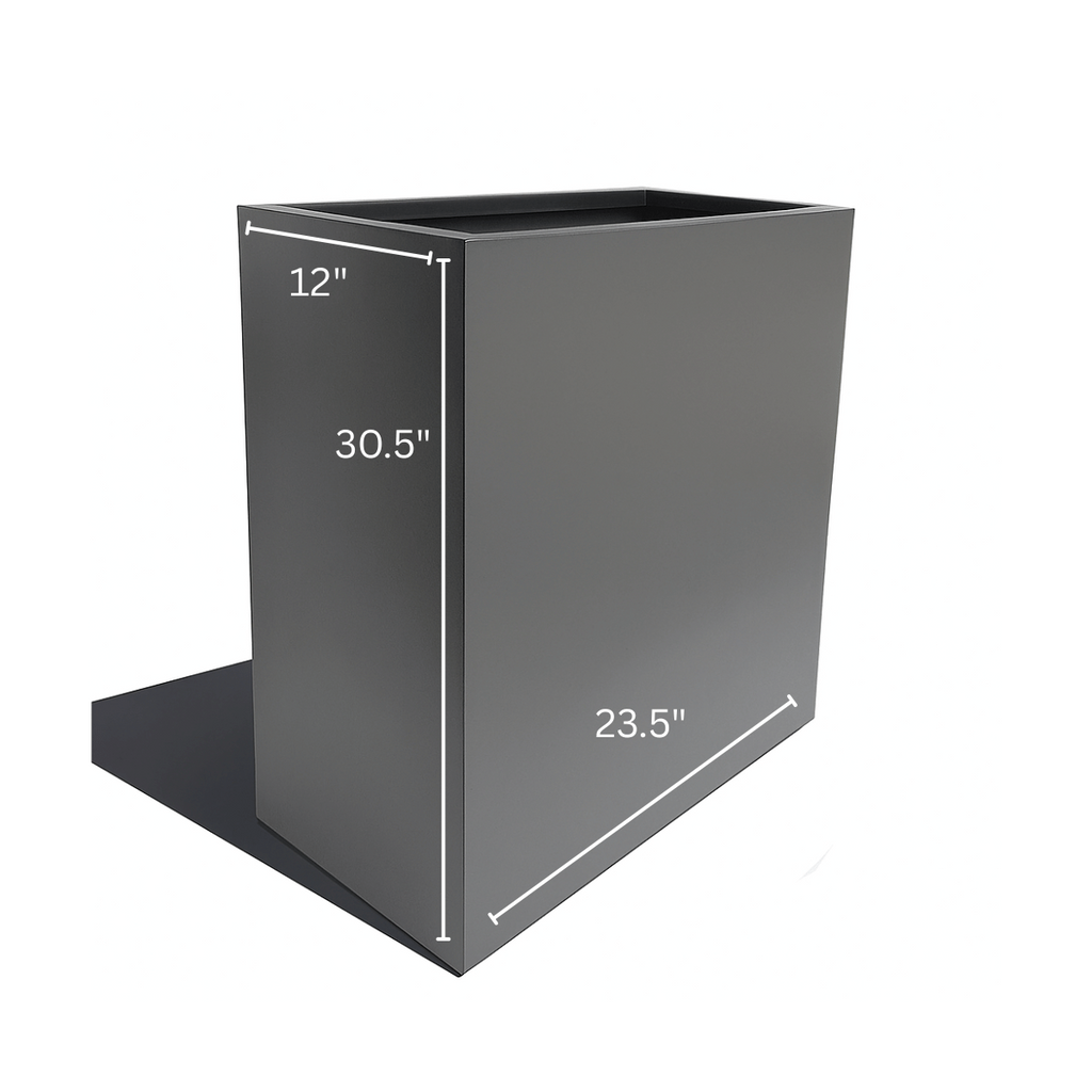 Hamilton 30" Tall Privacy Planter - Modern Steel-Reinforced Fiberglass Block - Indoor / Outdoor (23" L x 12" W x 30" H)