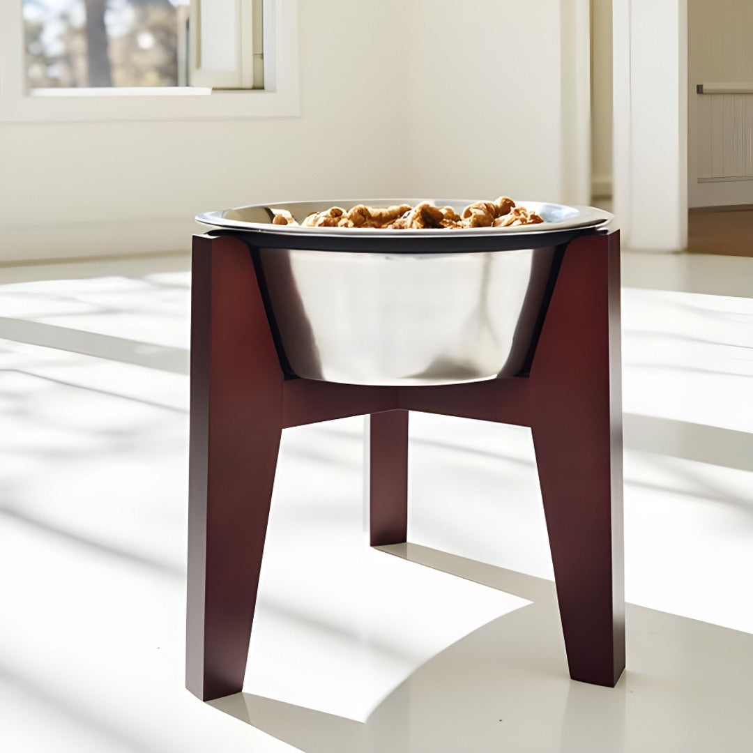 Henry Single Diner - Mid Century Modern Maple Hardwood Stand, Elevated Dog Bowl Food, Water (6" / 10" / 15" Tall)