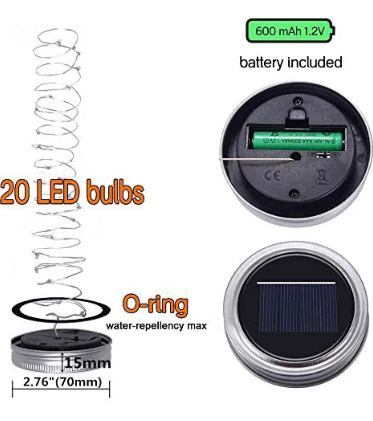 2 Pack Solar Mason Jar Lights with 20 LED Fairy String Lights & Hangers