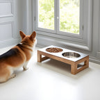 Indus Double Diner - Modern Architectural Hardwood Elevated Dog Bowl Stand (XS Pet 4.5" / 12" Tall)