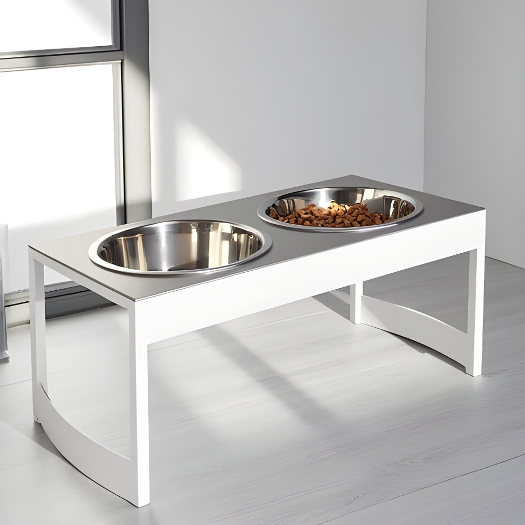 Indus Steel Double Diner - Modern Architectural Heavy Duty Elevated Dog Bowl Feeder (XS 4.5" Tall / 12" Large Dog)