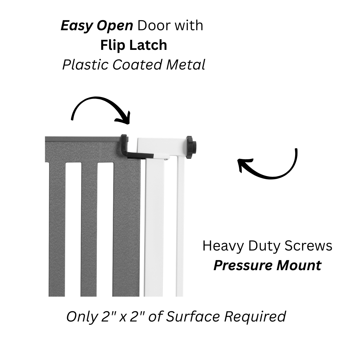 Jasmine Outdoor Dog Gate w/ Door (34.5" - 61.5" Extra Wide) Modern Steel, Heavy Duty 32" Tall, Pressure Mounted w / Fiberglass Door