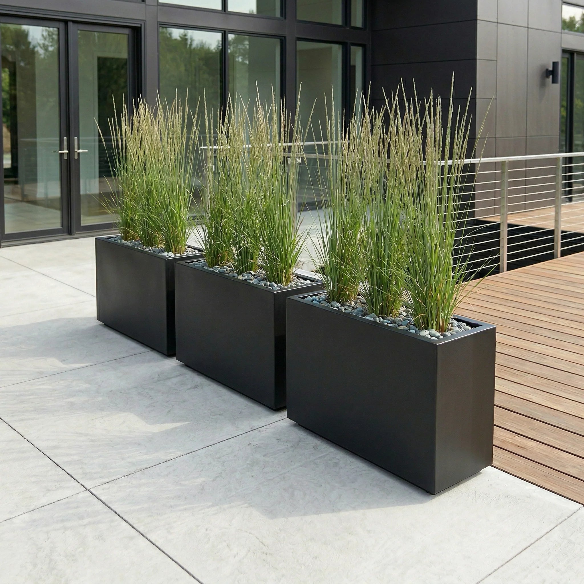 Julian Large Rectangle Planter - Architectural Fiberglass w/ Steel Reinforcement - Long Block w/ Drainage, Indoor / Outdoor (30" L x 12" W x 24" H)
