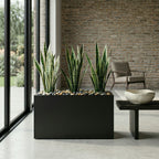 Julian Large Rectangle Planter - Architectural Fiberglass w/ Steel Reinforcement - Long Block w/ Drainage, Indoor / Outdoor (30" L x 12" W x 24" H)