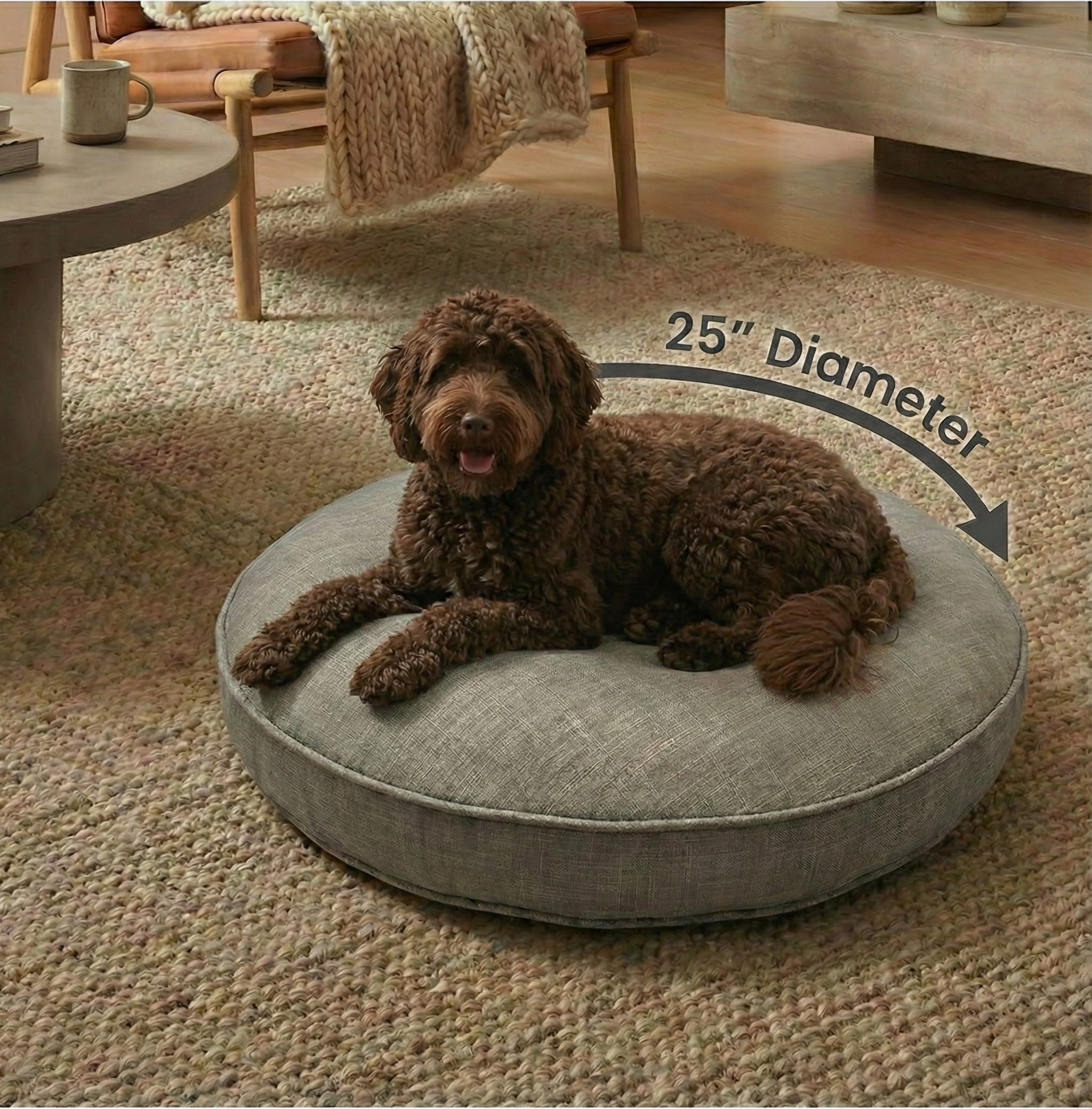 Khush Circle Bed - Modern, Upholstery Grade Dog Bed. Washable. Small 25", Large 44"" Round
