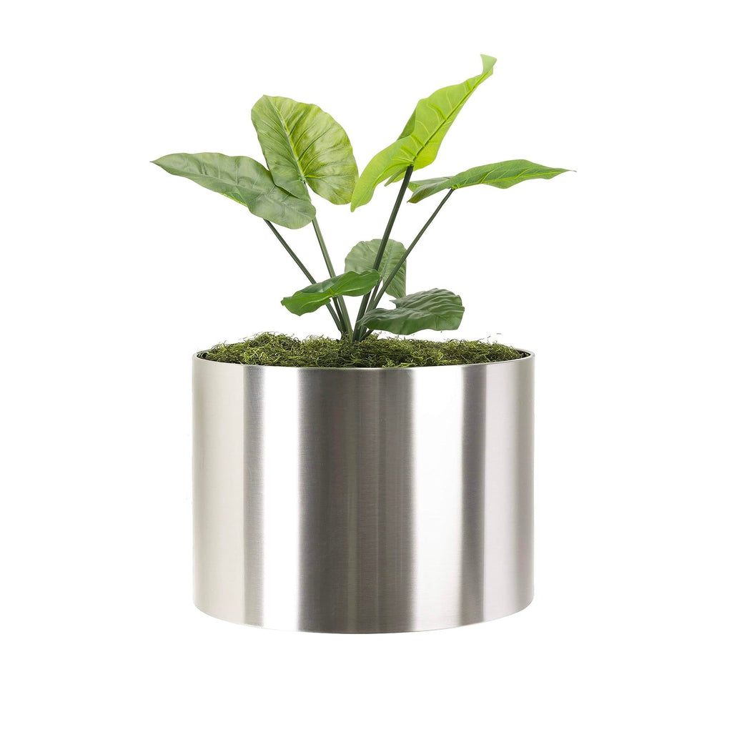 Knox Cylinder Planter - Modern Stainless Steel (18/8 Heavy Duty) Surface-Safe, Indoor / Outdoor (12" / 18" / 24" Large)