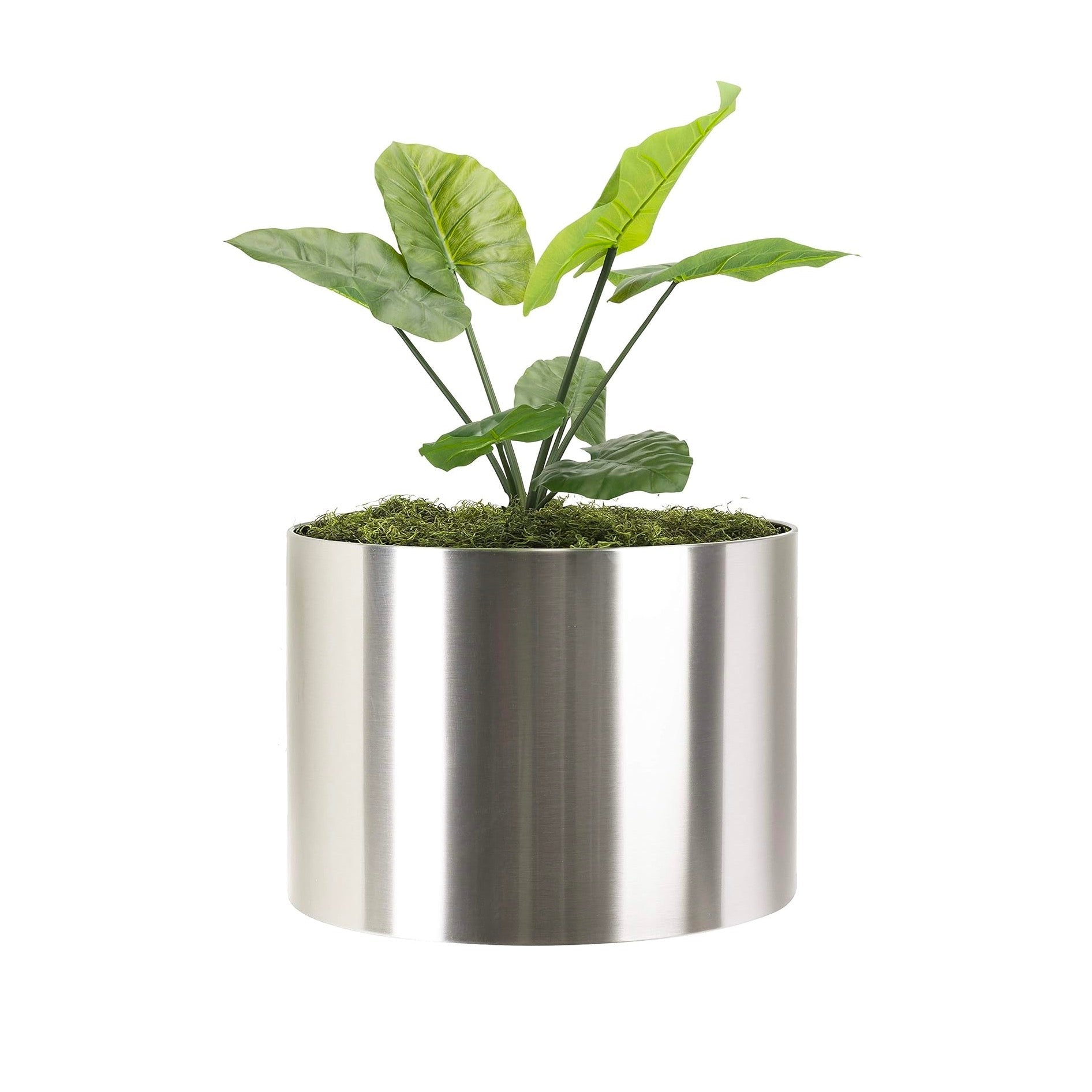 Knox Cylinder Planter - Modern Stainless Steel (18/8 Heavy Duty) Surface-Safe, Indoor / Outdoor (12" / 18" / 24" Large)