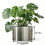 Knox Cylinder 31" Extra Large Planter - Modern Architectural Stainless Steel (18/8 Heavy Duty) Surface-Safe, Indoor / Outdoor (24" Ht x 31" Diam)